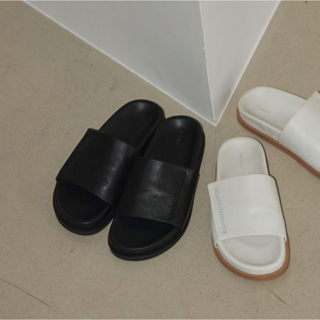 Leather Slide Sandals 38 black TODAYFUL