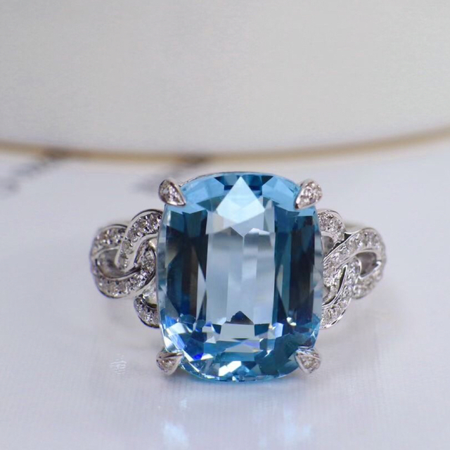 国内定価 天然アクアマリン ダイヤ リング6.94ct k18