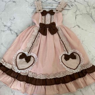 アンジェリックプリティー(Angelic Pretty)のアンジェリックプリティ　ワッフルハート　ジャンパースカート  ピンク(ひざ丈ワンピース)