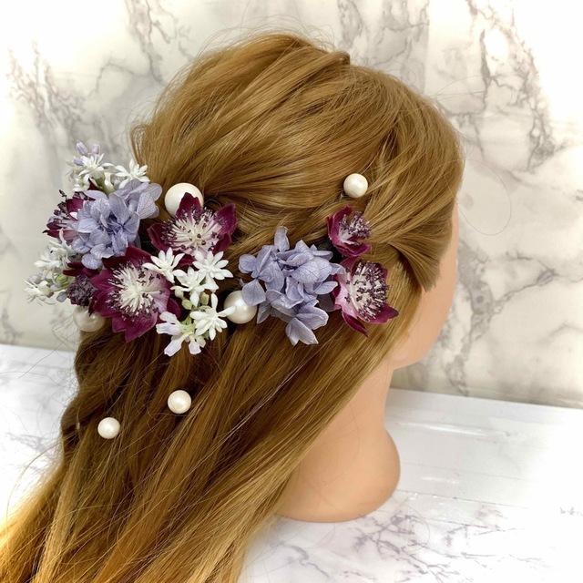 髪飾り 結婚式 成人式 卒業式 紫色 花