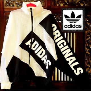 アディダス(adidas)のアディダス ビッグロゴ シースルー ジャージ ジャケット ブルゾン バイカラー(ブルゾン)