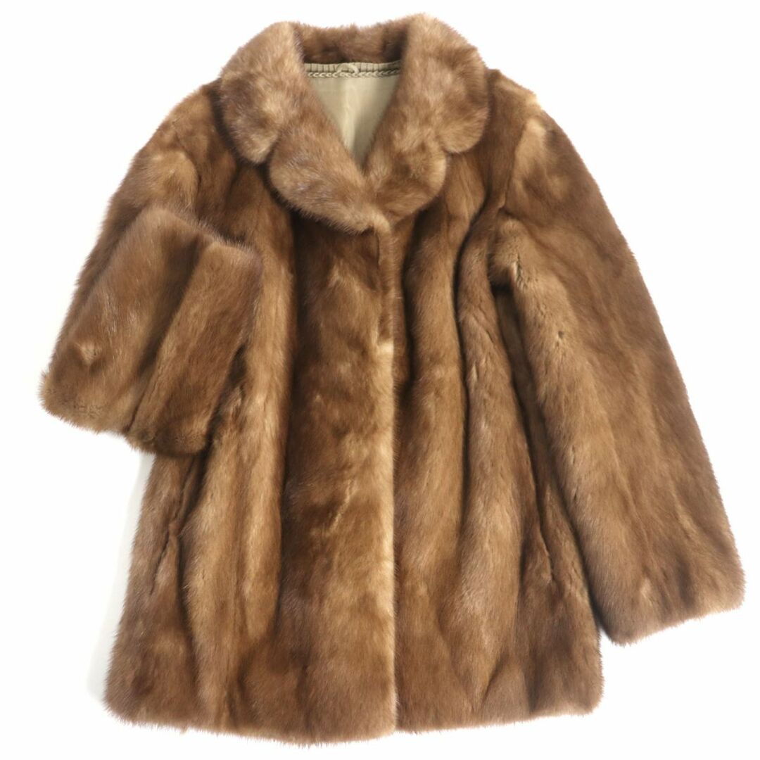 毛並み美品★MINK パステルミンク 本毛皮コート ライトブラウン 13号 毛質艶やか・柔らか◎