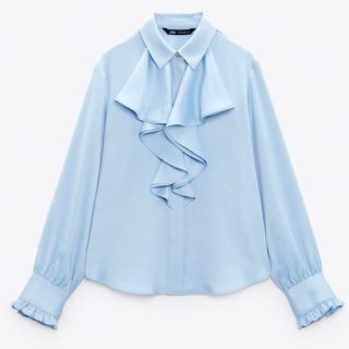 ザラ(ZARA)の新品未使用タグ付き　ZARA サテンフリルシャツ(シャツ/ブラウス(長袖/七分))