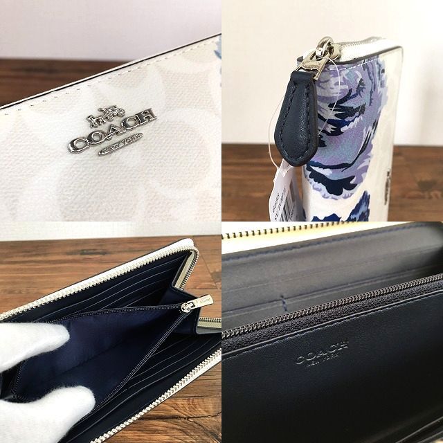 パネル 未使用品 COACH ジップウォレット ホワイト 花柄 450