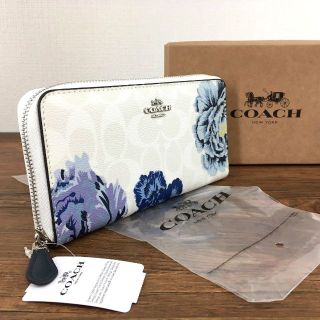 パネル 未使用品 COACH ジップウォレット ホワイト 花柄 450