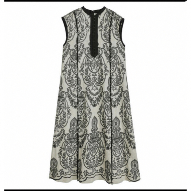 DAMASK EMBROIDERY LINEN DRESS