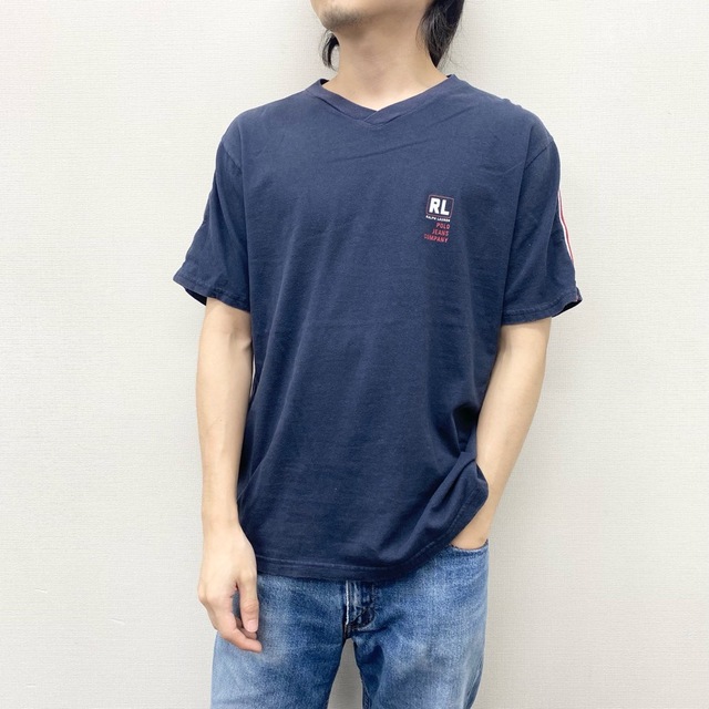 Ralph Lauren - US古着 ジーンズ POLO JEANS Tシャツ 半袖 Vネック ワンポイント プリント ライン サイズ：メンズ S ネイビー【中古】の通販 by 古着屋mellowラクマ店｜ラルフローレンならラクマ