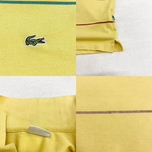 LACOSTE(ラコステ)のユーロ古着 フランス製 ラコステ LACOSTE 鹿の子 ポロシャツ 半袖 ボーダー柄 ワンポイントロゴ サイズ：メンズ XL相当 ビッグサイズ イエロー×グリーン系×パープル系等【中古】 メンズのトップス(ポロシャツ)の商品写真