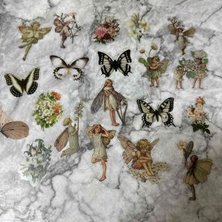 BUNNY海外文具　お花と妖精たち　PET素材ステッカーシール20枚　白セット(シール)