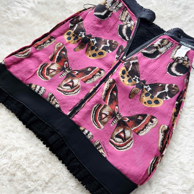 DOLCE&GABBANA(ドルチェアンドガッバーナ)の美品　DOLCE&GABBANAドルガバ  蝶々　ツイード　スカート　シルク レディースのスカート(ひざ丈スカート)の商品写真