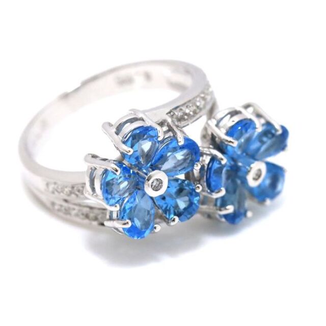 リング 14.5号 ブルートパーズ 4.05ct ダイヤ 0.18ct K18 WG ホワイト