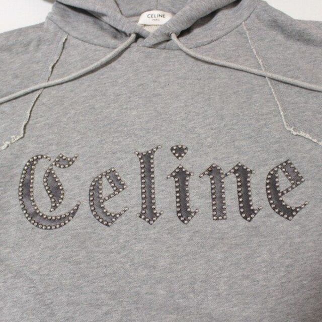 【美品】CELINE セリーヌ スタッズ付き フーディ パーカー グレー/ブラック 綿100％ 2Y588670Q Sサイズ