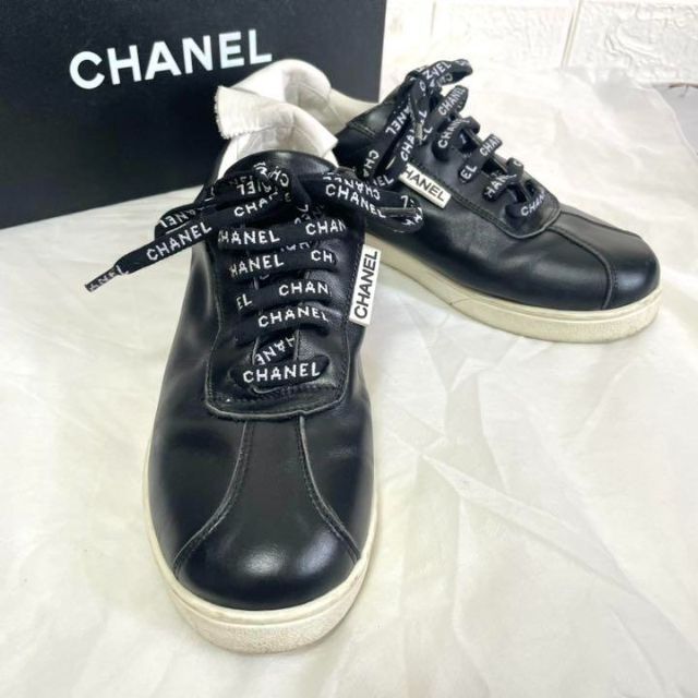 良品☆CHANEL・ココマーク パールデザイン レザー エスパスニーカー