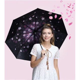 【桜柄】折りたたみ傘 晴雨兼用 雨傘 日傘  耐強風 撥水加工(傘)