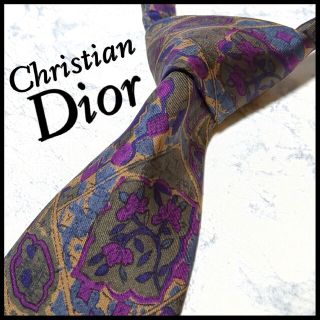 クリスチャンディオール(Christian Dior)の美品 ディオール ブランドネクタイ 紫 シルク ストライプ ビジネス(ネクタイ)