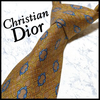 クリスチャンディオール(Christian Dior)の美品 ディオール ブランドネクタイ 黄土色 幾何学 シルク ビジネス(ネクタイ)