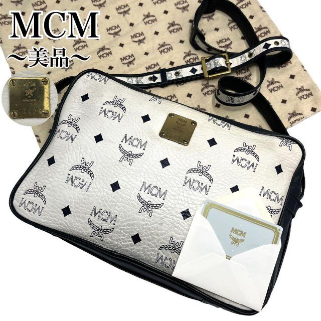 MCM(エムシーエム)の【美品✨】MCM ショルダーバッグ ヴィセトス柄 総柄 プレート ホワイト レディースのバッグ(ショルダーバッグ)の商品写真