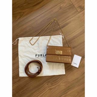 フルラ(Furla)の【美品】フルラ　チェーン　ショルダーバッグ　ベージュブラウン　3way(ショルダーバッグ)