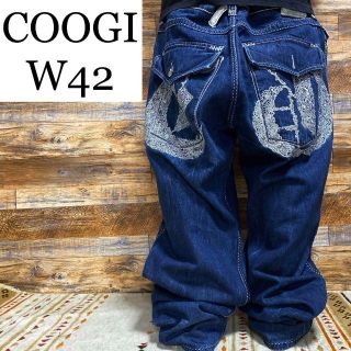 クージー(COOGI)のクージーデニムジーンズ刺繍ストリートw42極太b系オーバーサイズ紺ネイビーy2k(デニム/ジーンズ)