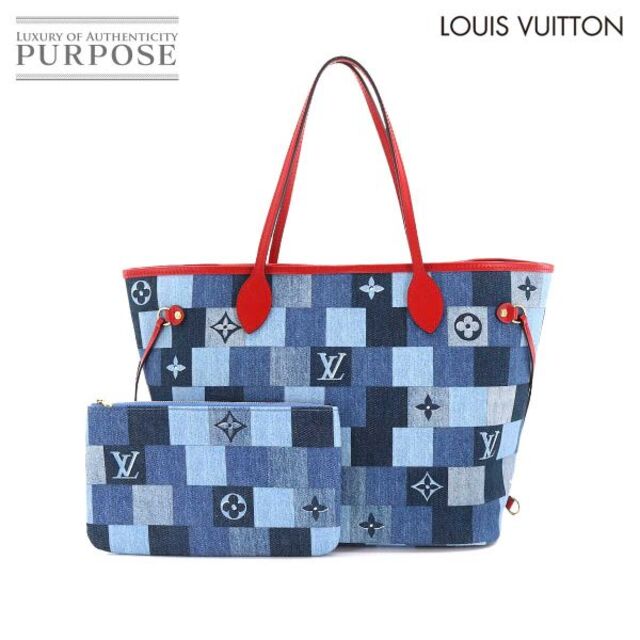 商品管理番号90173651未使用 展示品 ルイ ヴィトン LOUIS VUITTON デニム モノグラム ネヴァーフル MM トート バッグ ブルー レッド M44981 VLP 90173651