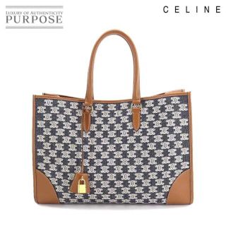 セリーヌ(celine)の新品同様 セリーヌ CELINE トリオンフ ホリゾンタル カバ トート バッグ キャンバス レザー ネイビー ブラウン 197002 VLP 90173893(トートバッグ)