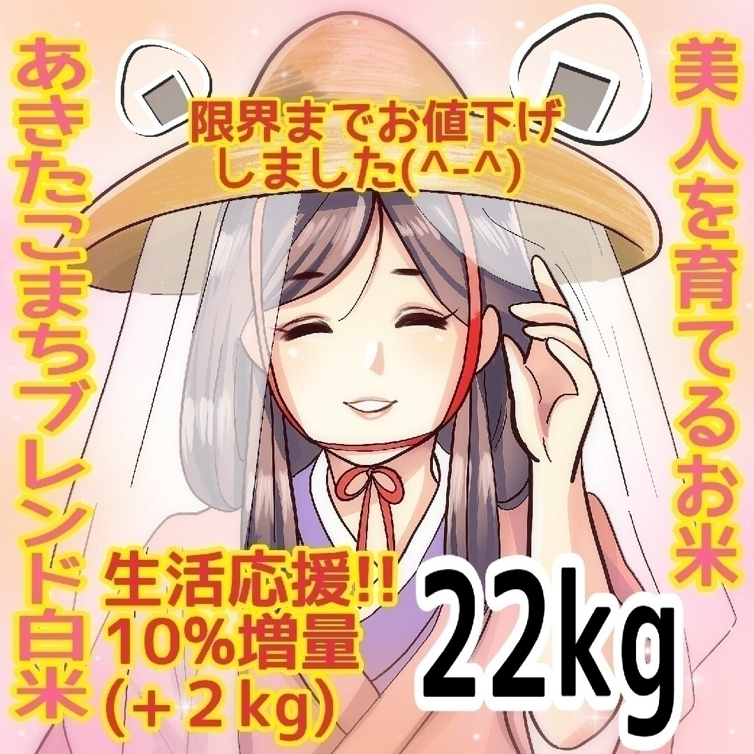 白米20㎏★生活応援１０％(２kg)増量★あきたこまちブレンド白米合計（２２kg）送料込み