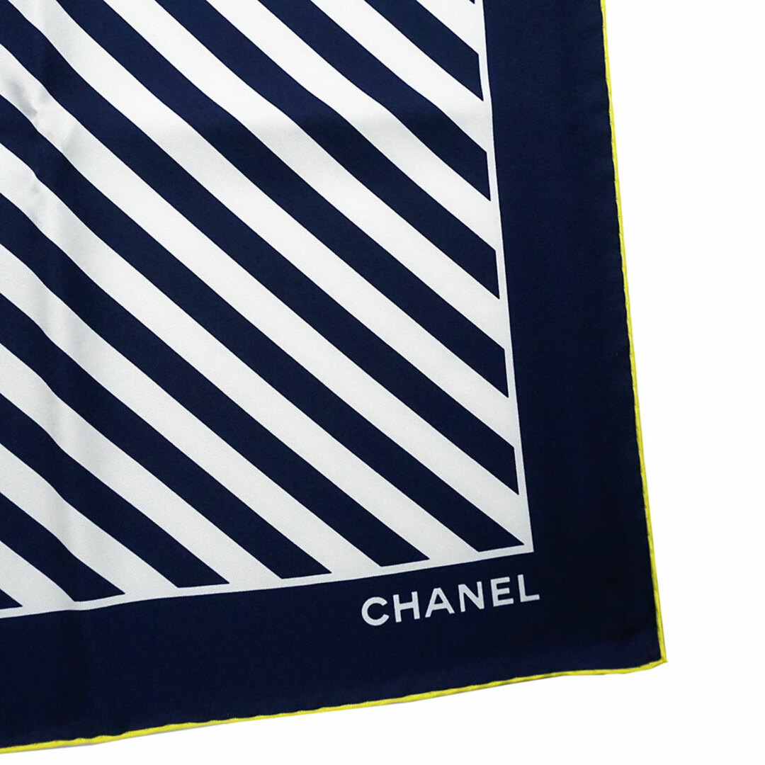 【美品】CHANEL　シャネル　スカーフ　宝石柄　ゴールド　ネイビー　ココマーク