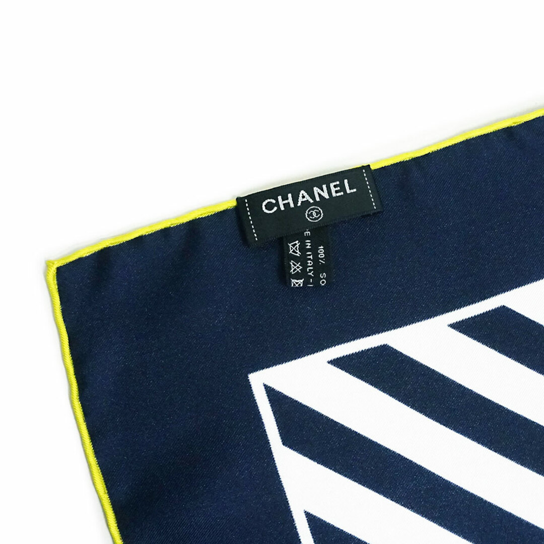 【美品】CHANEL　シャネル　スカーフ　宝石柄　ゴールド　ネイビー　ココマーク