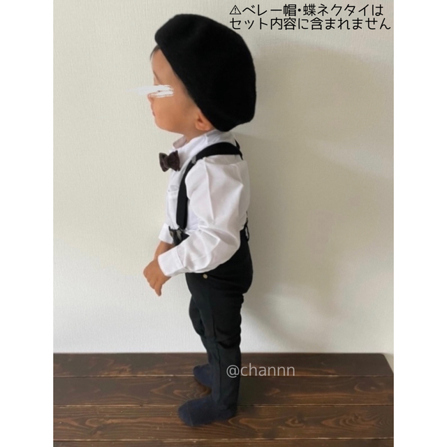 子ども服 90cm ノーカラーシャツ パンツ サスペンダー 3点セット キッズ/ベビー/マタニティのキッズ服男の子用(90cm~)(ドレス/フォーマル)の商品写真