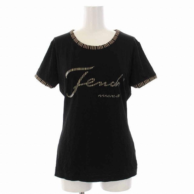 FENDI(フェンディ)のフェンディ Tシャツ カットソー ストライプ プリント ロゴ 半袖 44 L 黒 レディースのトップス(Tシャツ(半袖/袖なし))の商品写真