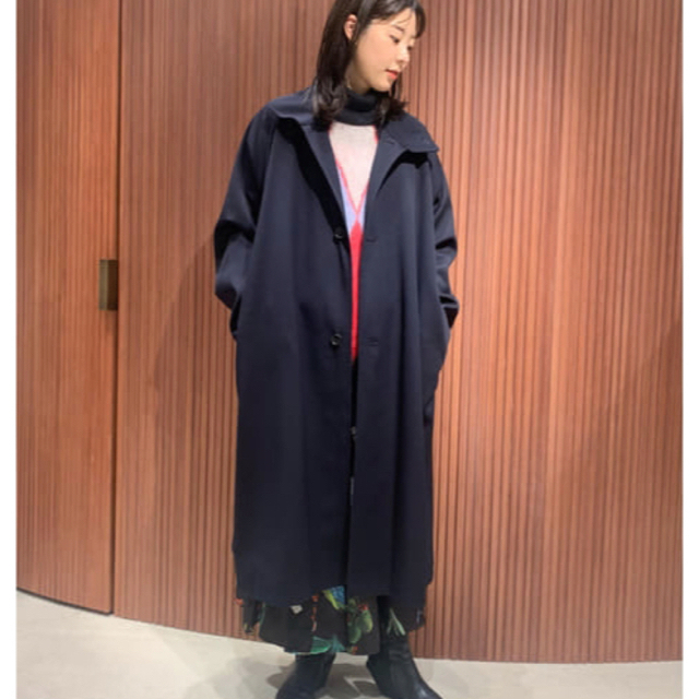 感謝報恩 美品 CABaN ウールギャバジン ステンカラーコート ネイビー M