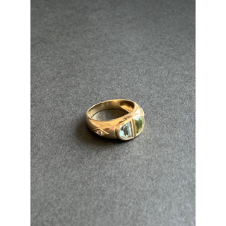 刻印あり K18 ゴールド リング 天然石 デザイン 指輪 vintage(リング(指輪))