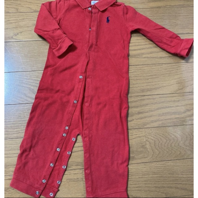 ラルフローレン　ツナギ　ロンパース 赤　レッド　80サイズ キッズ/ベビー/マタニティのベビー服(~85cm)(ロンパース)の商品写真
