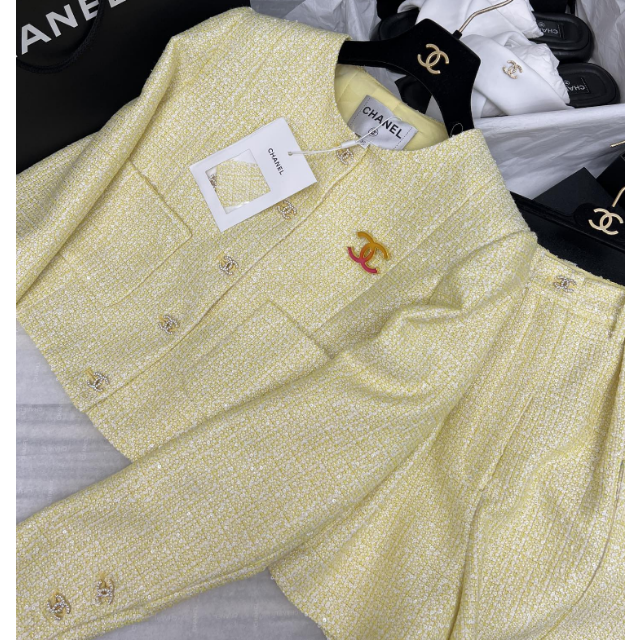 CHANEL☆シャネルジャケットツイード イエロー セット 大人気新品