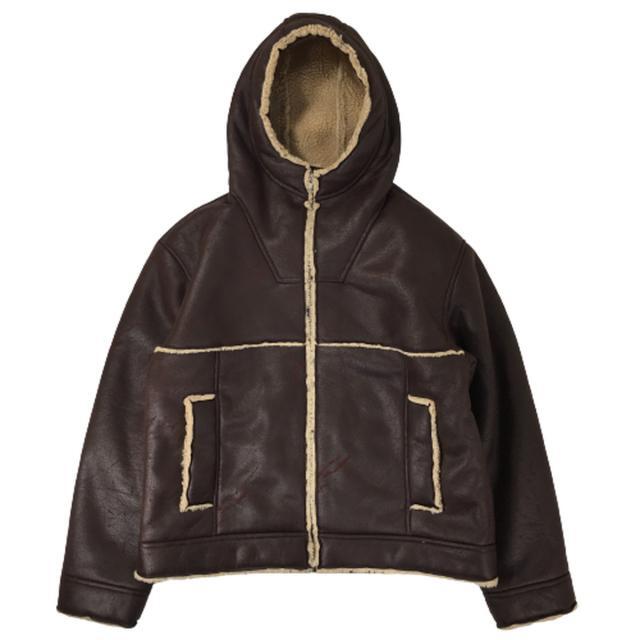 ジャケット/アウターほぼ未使用品 Supreme シュプリーム 23SS Faux Shearling Hooded Jacket Brick フェイク ムートン ジャケット 焦げ茶 M 全タグ付