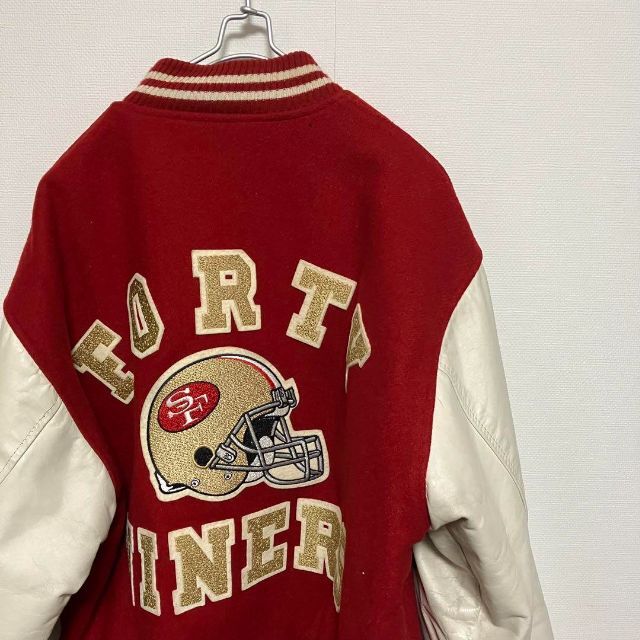 80s usa製 NFL ウールスタジャン 49ers 袖レザー バックロゴの通販 by