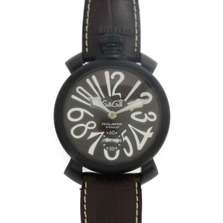 ガガミラノ(GaGa MILANO)のGaga Milano ガガミラノ マヌアーレ48  腕時計 5012.04S ステンレススチール レザー  ブラック ブラウン  裏スケ 手巻き 【本物保証】(腕時計(アナログ))