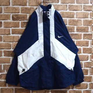 NIKE - 《ナイキ》90s銀タグ 刺繡スウッシュ ネイビー×白 M ナイロン ...