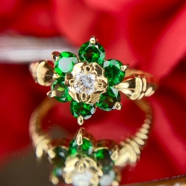 天然非加熱 グリーングロッシュラー(ツァボライト) リング 計0.68ct