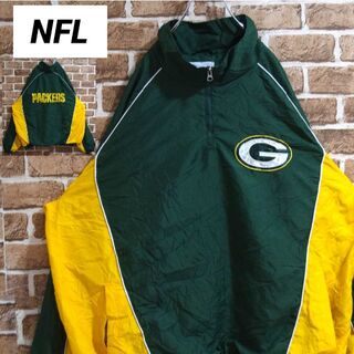 《NFL》パッカーズ　刺繍ロゴ　緑×黄　XXL　ハーフジップ　ナイロンジャケット