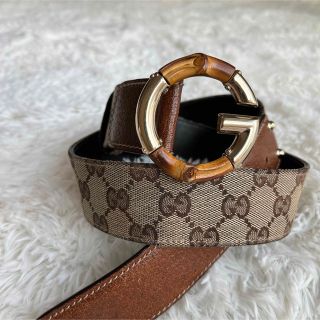 グッチ(Gucci)のグッチ ベルト バンブー バックル キャンバス GG柄 ベージュ ブラウン 80(ベルト)