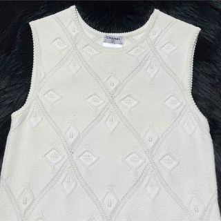 CHANEL - 本物 シャネル マトラッセ 鍵編み装飾 ノースリーブ ニット