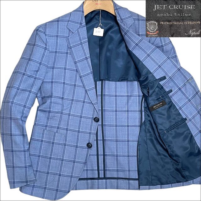 J6051 美品 麻布テーラー カノニコ生地 ウインドーペーンジャケット 青44の通販 by HT's shop｜ラクマ