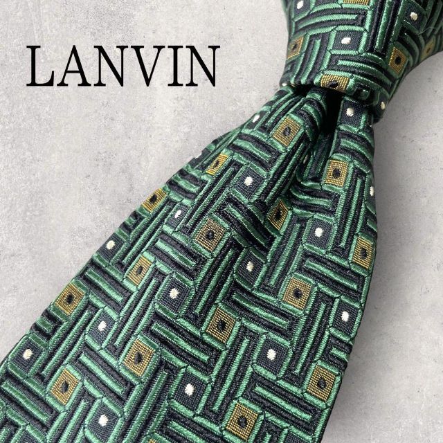 LANVIN(ランバン)の美品 LANVIN ランバン ジャガード 小紋柄 ネクタイ グリーン 緑 パネル メンズのファッション小物(ネクタイ)の商品写真