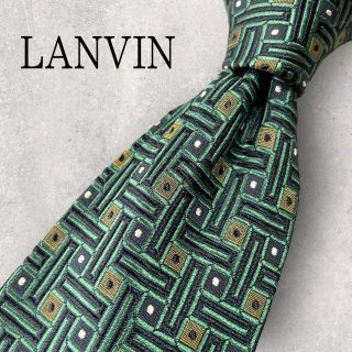 ランバン(LANVIN)の美品 LANVIN ランバン ジャガード 小紋柄 ネクタイ グリーン 緑 パネル(ネクタイ)