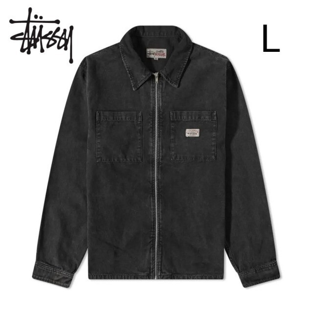 【新品】STUSSY WASHED CANVAS ZIP SHIRT Lサイズ