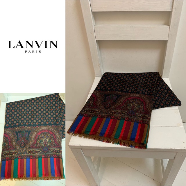 LANVIN PARIS VINTAGE フランス製 シルクカシミヤ 柄ストール