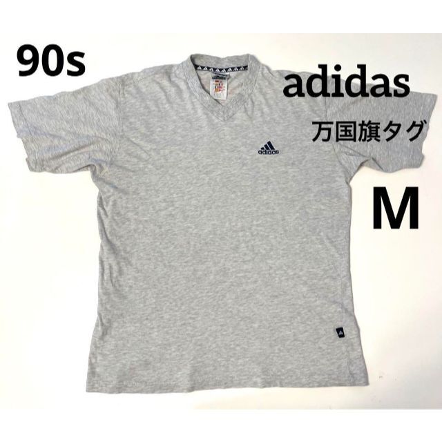 adidas★90s万国旗タグ★Tシャツ 古着 刺繍ロゴ Mサイズ