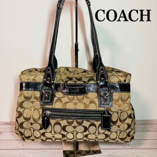 コーチ(COACH)のcoach コーチ　ハンドバッグ　シグネチャー　黒　ブラウン(ハンドバッグ)