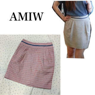 アミウ(AMIW)の美品 　AMIW トリコロールカラー　刺し子 ミニスカート　タック入り(ミニスカート)